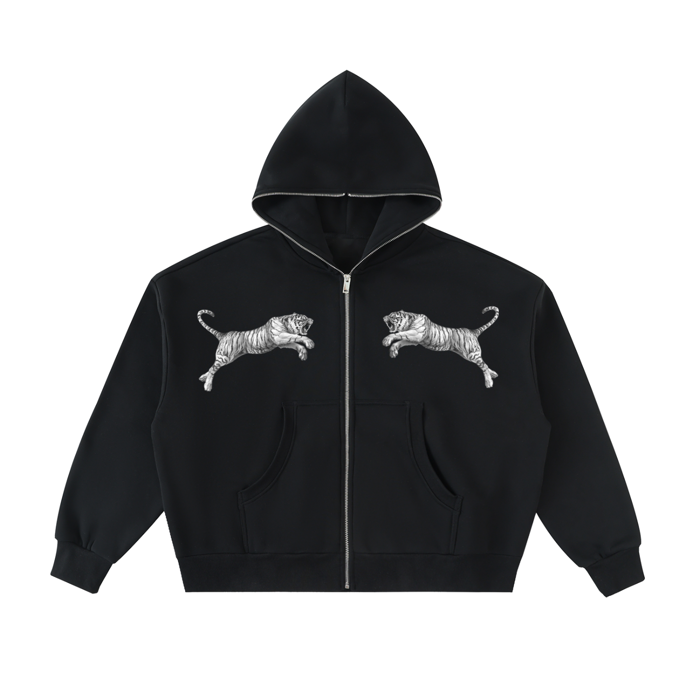 Fleeced Full-Zip Boxy Hoodie