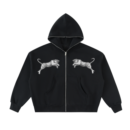 Fleeced Full-Zip Boxy Hoodie